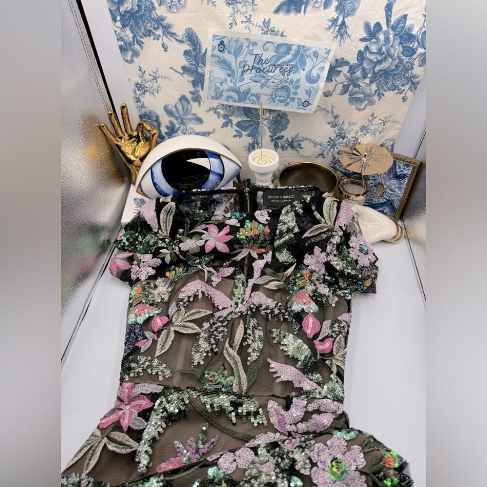 🆕 BRONX & BANCO 🧿 NWOT Zinnia Side-Split Sequin & Embroidered Gown, Sz XS US 2 - Picture 2 of 16